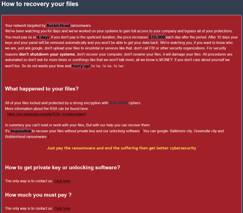 RobbinHood Ransomware Note