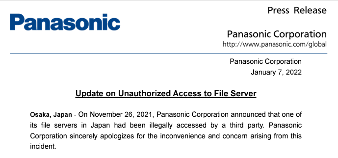 Panasonic data breach